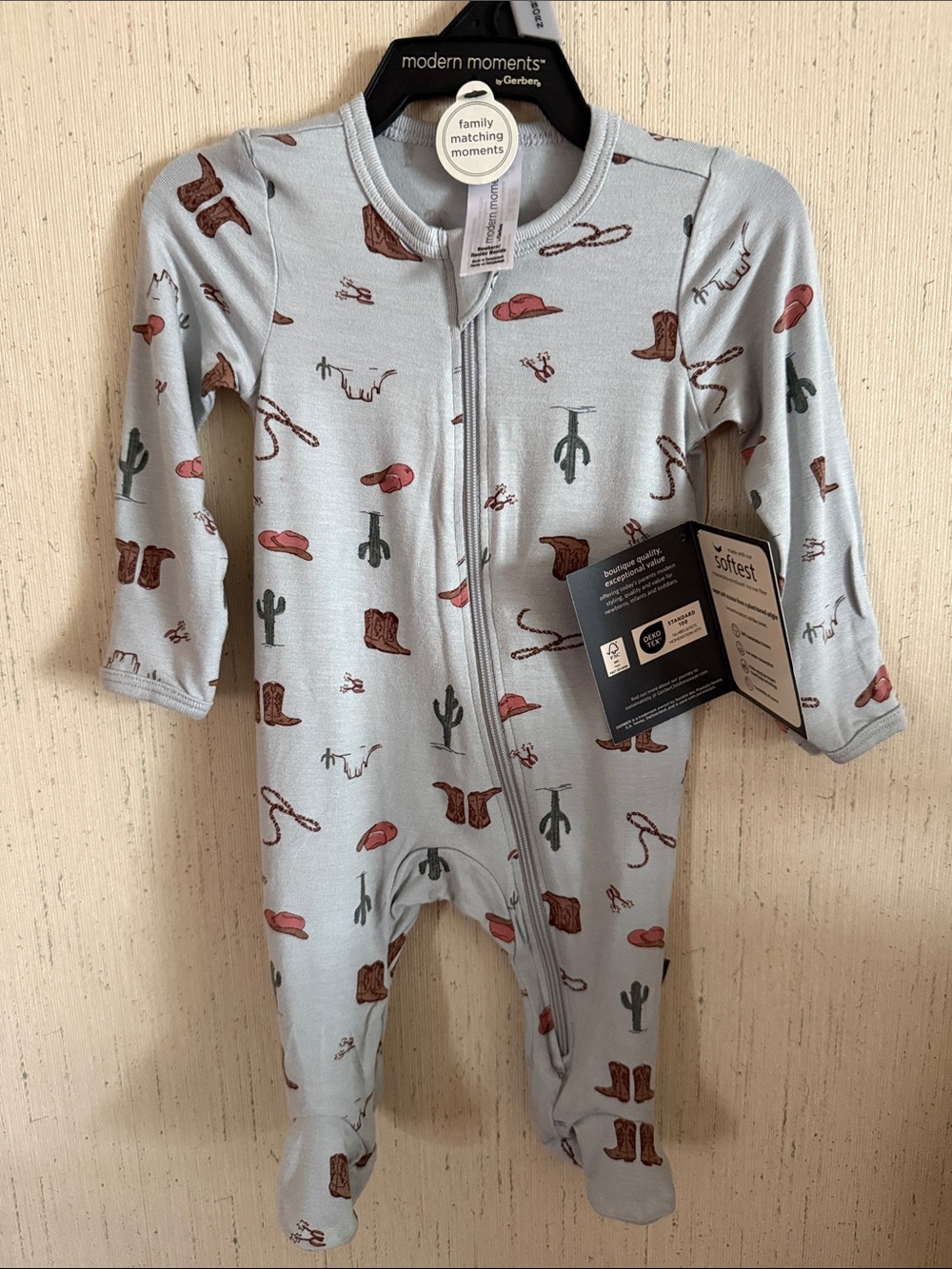 Gerber Light Blue Western Print Footed One-Piece